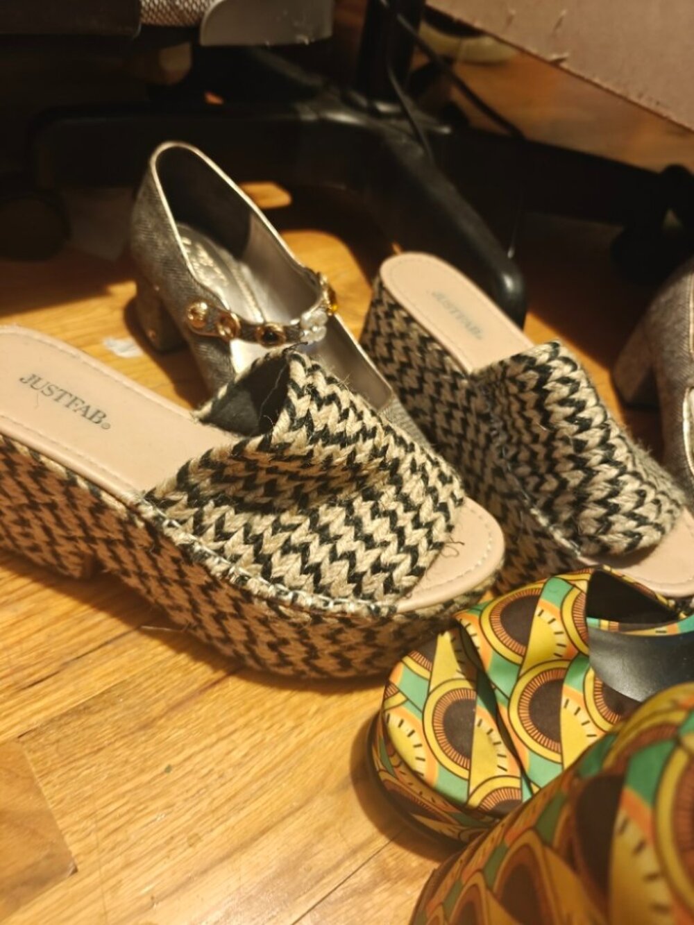 JustFab Chevron Woven Espadrille Platform Wedges
